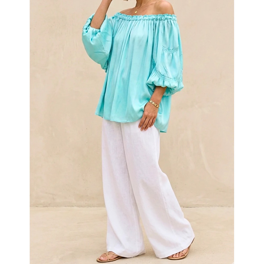 Sofia Made in Italy Top Shirt Blouse One Size Andy Off Shoulder Satin Coquette - Picture 3 of 14